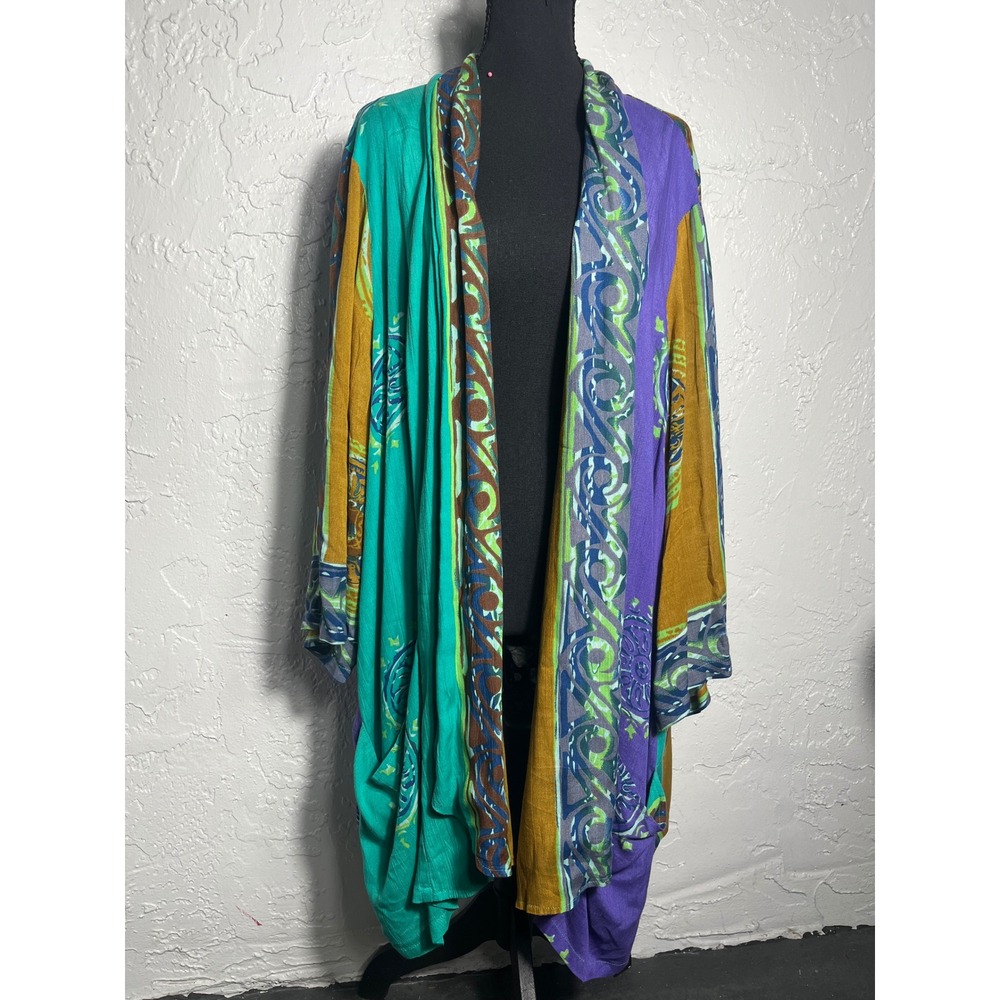Ulla Popken Boho Kimono Duster 28/30 Colorblock Rayon Artsy Tunic
